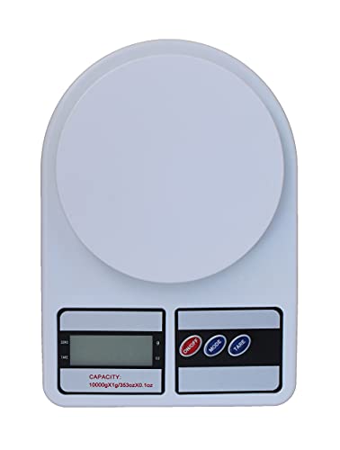 Digital Weight Machine, Kitchen Scale with Back Light LCD Display (White, 10 kg)