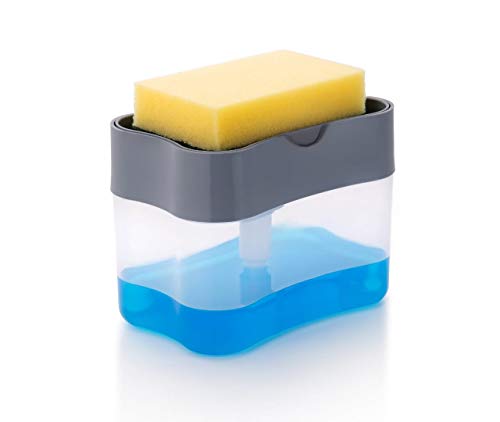 Soap Dispenser for Dishwasher Liquid, 400 ML with Sponge (Grey)