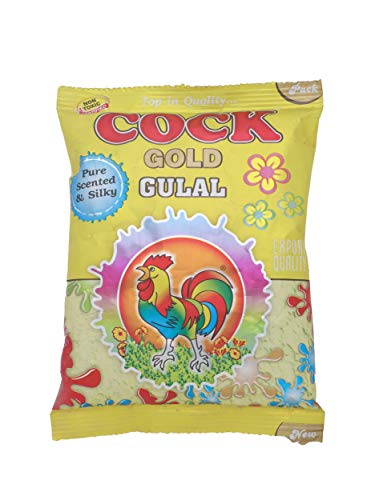 Cock Brand Gold Gulal Carton Box of 300 Pouches | 100% Natural Organic Holi Colours