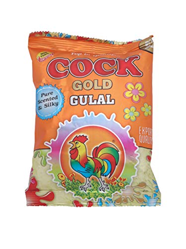 Cock Brand Gold Gulal Carton Box of 300 Pouches | 100% Natural Organic Holi Colours