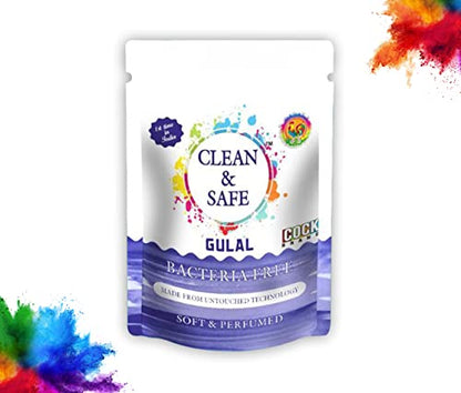 Cock Brand Clean and Safe Gulal Multicolour (Pack of 5) | Bacteria-Free gulal | 100% Natural and Herbal Gulal | Colour Powder Made and Packed by Machines only