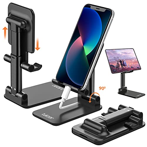 Tablet Stand, Fully Foldable | Angle Height Adjustable | Tab & Phone Holder Stand for Desk | Compatible with Smartphones & Tablets (Black)