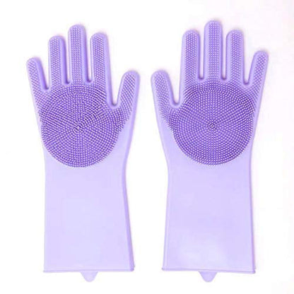 Silicone Dish Washing Gloves, Ideal for Washing Dish, Car, Bathroom (Multicolor, 1 Pair)