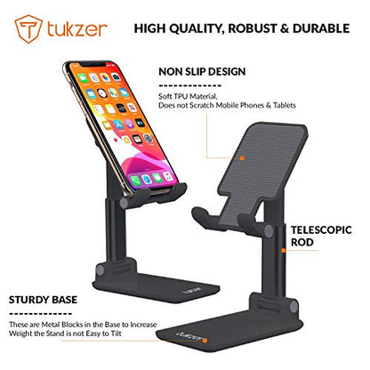 Tablet Stand, Fully Foldable | Angle Height Adjustable | Tab & Phone Holder Stand for Desk | Compatible with Smartphones & Tablets (Black)