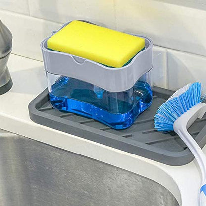 Soap Dispenser for Dishwasher Liquid, 400 ML with Sponge (Grey)