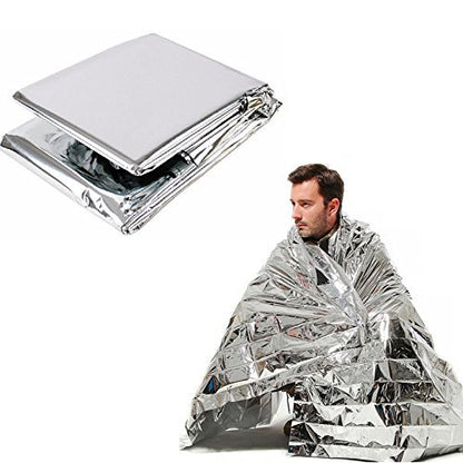 Emergency Foil Blanket, Waterproof & Windproof for Camping and Hiking, Silver