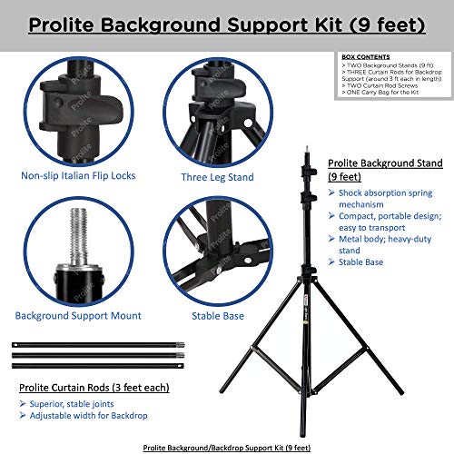 Background Support Kit (9ft x 9ft) for Backdrop Photography & Videography with Carry Bag (Portable & Foldable)