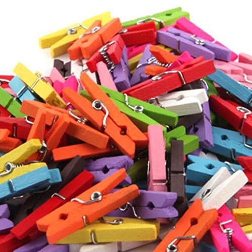 Wooden Clips, Set of 100 Clips, 1.5 Inch Colorful Clips, Wooden Pegs - eOURmart