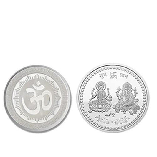 Silver Look Laxmi Ganesh Ji Coin for Gift and Pooja (Design May Vary)