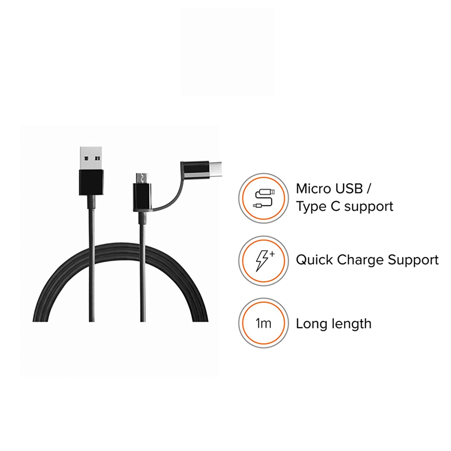Mi 2-in-1 USB Cable (Micro USB to Type-C,100Cm) | USB Cable For Smartphone and Charging Adapter, Black