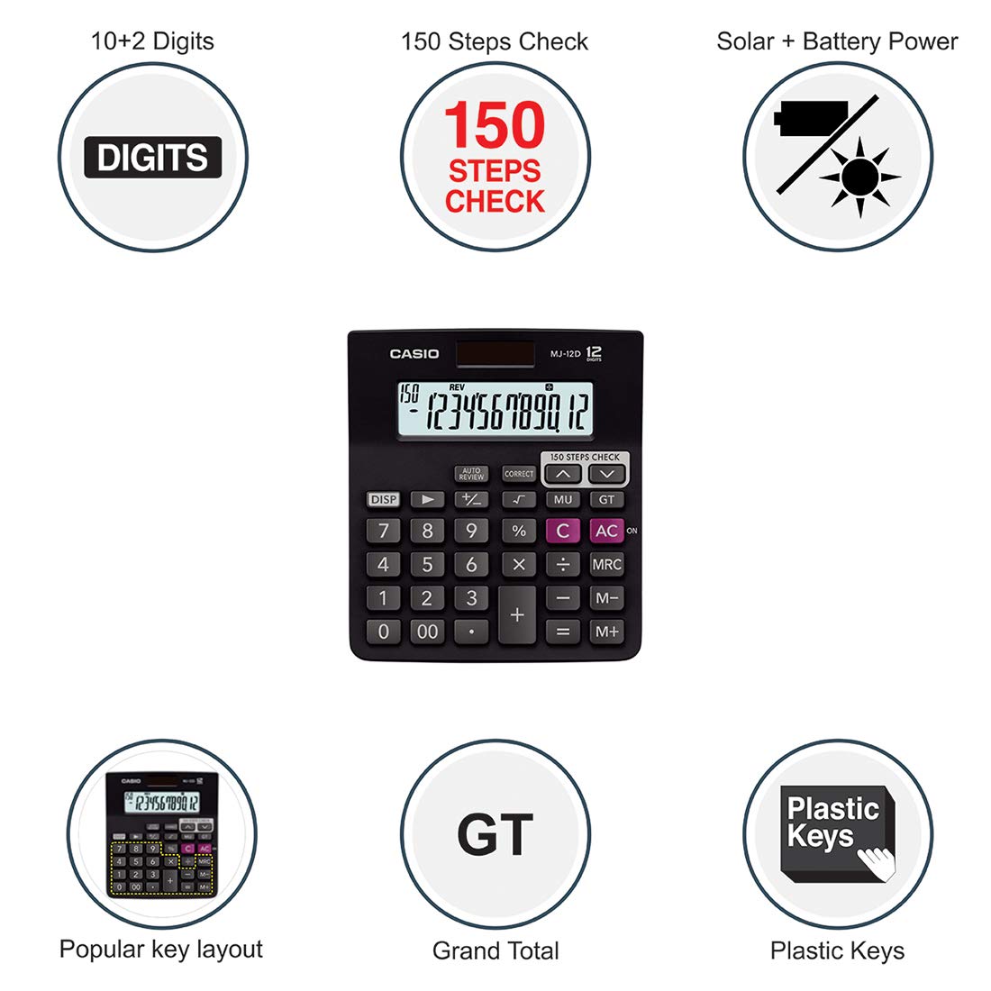 Casio MJ12D Desktop Calculator, 150 Steps Check and Correct