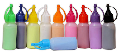 Rangoli Colour Powder Bottles for Floor Rangoli, Pooja Set of 10 Rangoli Colors in Plastic Squeeze Bottles (80g Each)