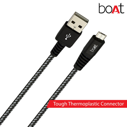 boAt Braided Micro USB Cable 1.5 Meter, Rugged V3 Extra Tough Unbreakable Cable (Black)