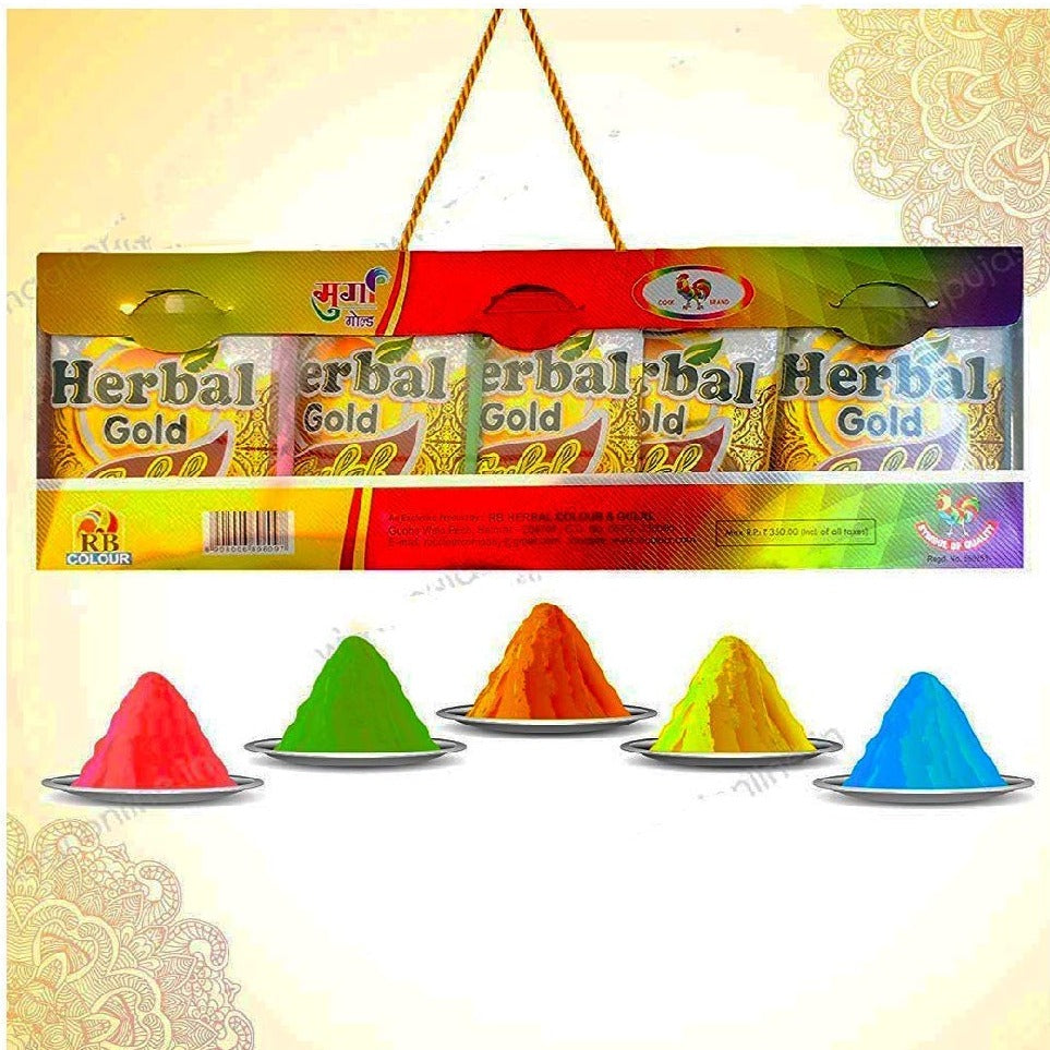 Cock Brand Herbal Gulal (Pack of 5) | 100% Natural Gulal | Holi Gifting | Holi Celebration | Organic Gulal Powder | Non-Toxic and Skin Friendly