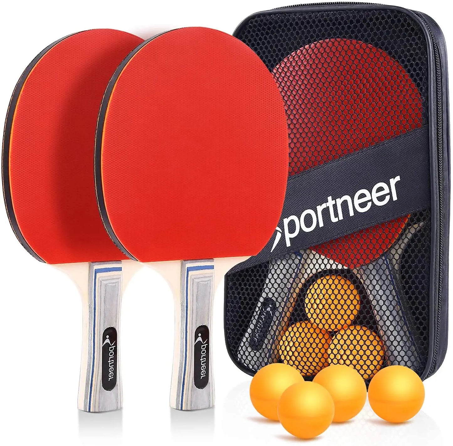 Table Tennis Bat Set Red and Black, Double-Sided Table Tennis Racket Set for Children Adult (4 Balls)