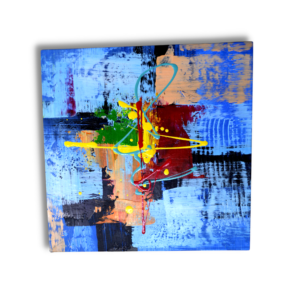 Wall Art Painting, Abstract Canvas Hand Painted Artwork, Square (11x11 Inches), Multicolor