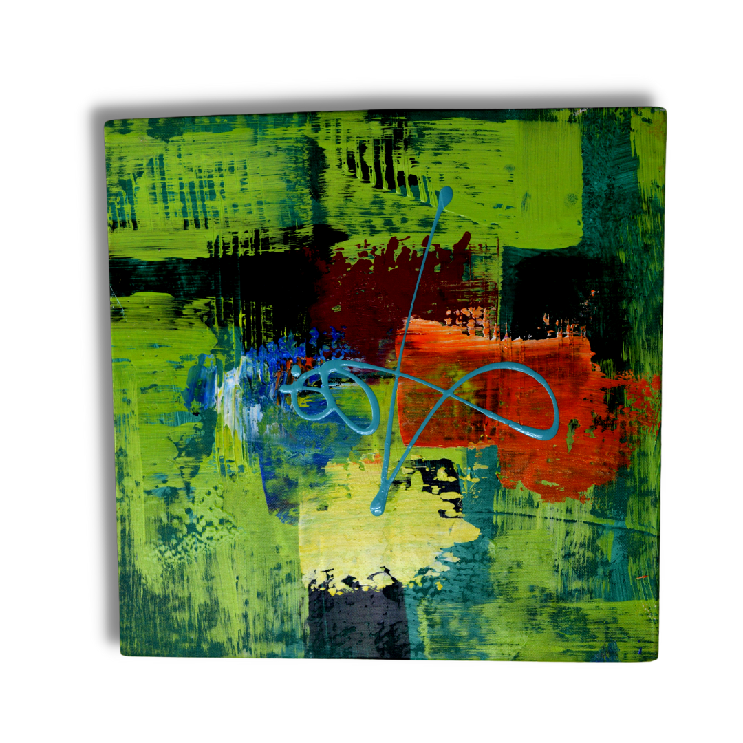 Wall Art Painting, Hand Painted Canvas Artwork, Abstract Square (11x11 Inches), Set of 4