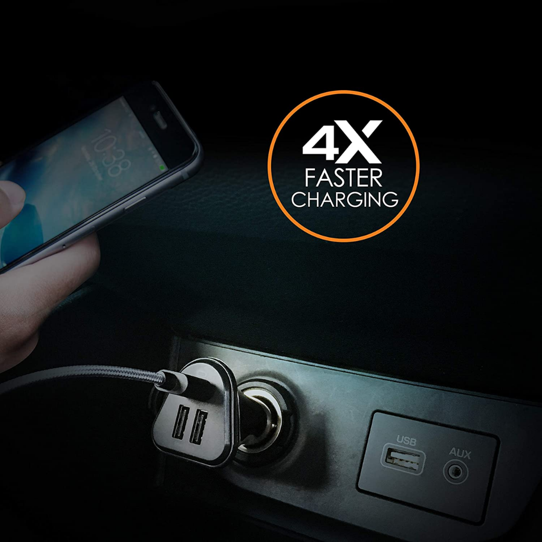 Buy Amkette Power Pro 3 Port USB Car Charger with Braided Type C