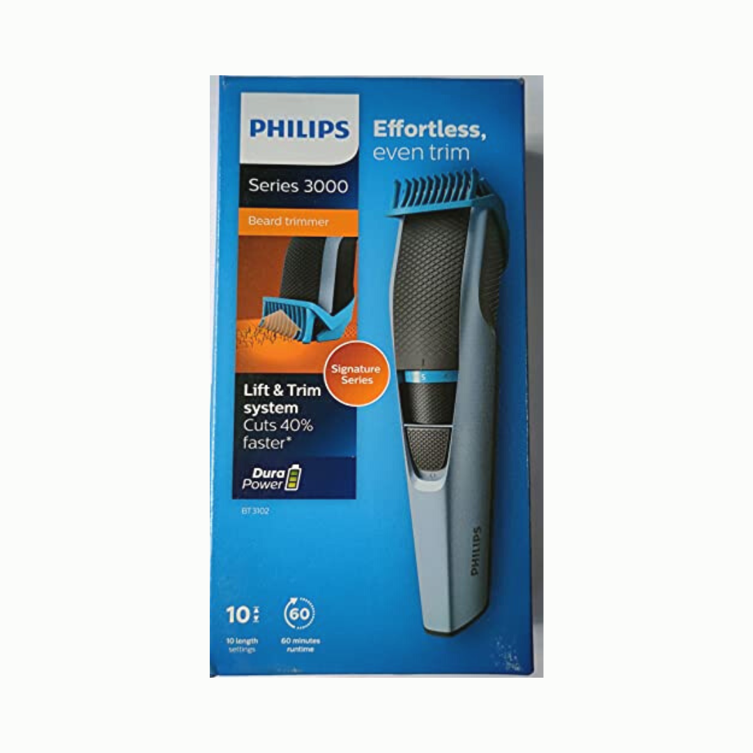 Philips BT3102/15 Cordless Beard Trimmer, Up to 60 Minutes of Cordless Use (Black and Grey)