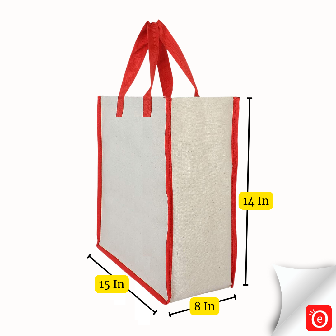 Canvas Shopping Bags, Reusable Bag for Grocery, Fruits, and Vegetable with Handles, Pack of 2 (White)