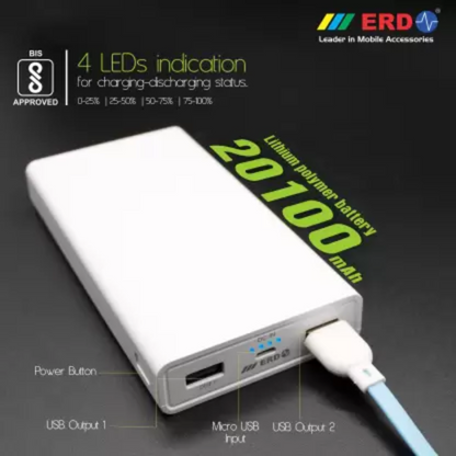 ERD Power Bank (20000 mAh) Fast Charging Twin Port Micro USB+Type C Port