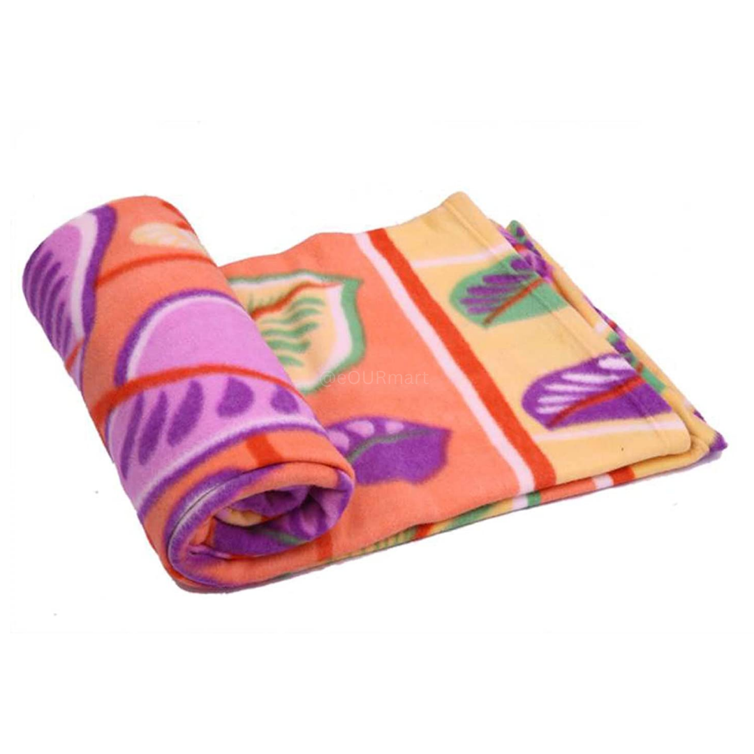 Single Bed Fleece Blanket, Floral Print, Multicolor (400 Grams)