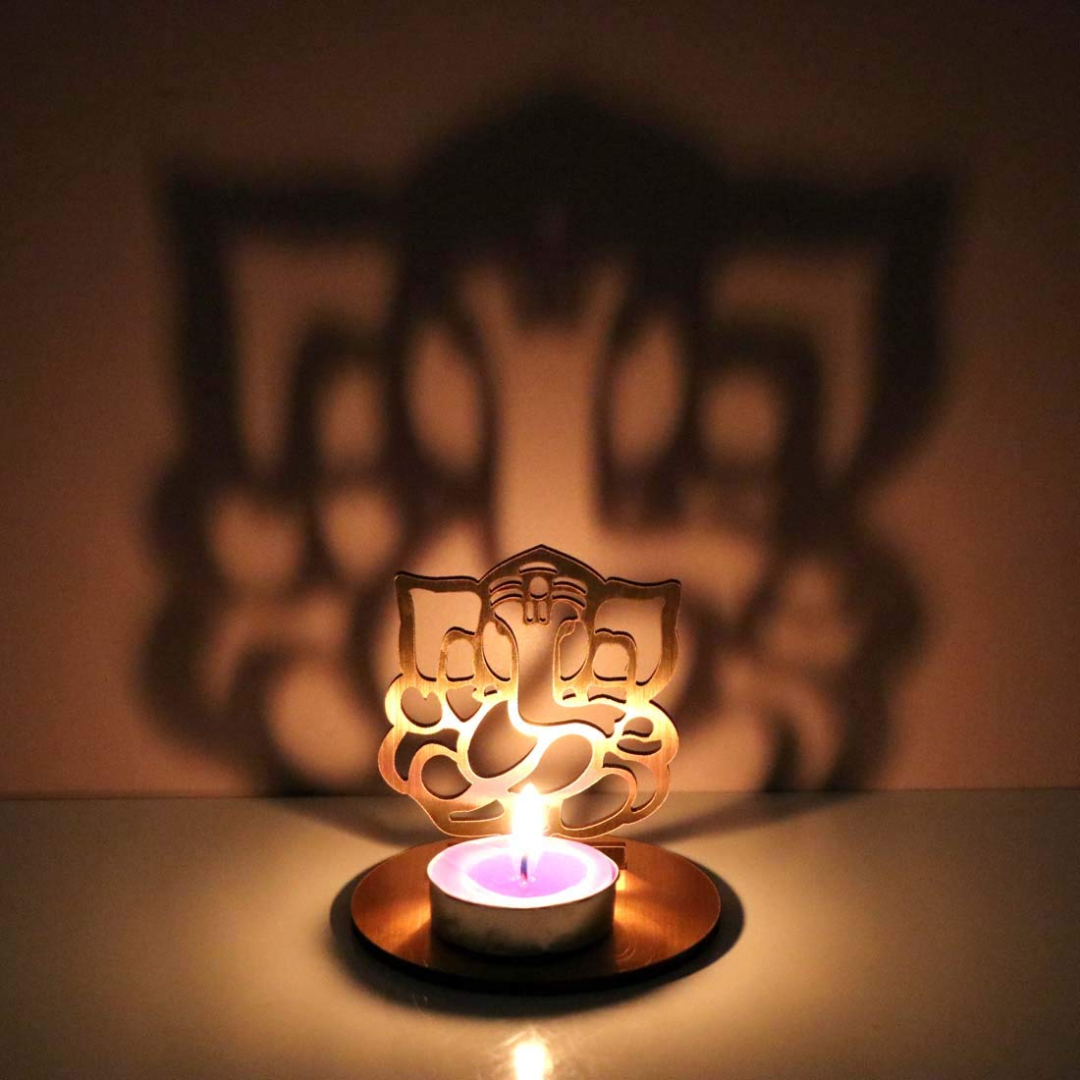 Ganesha Shadow Fancy Tea Light Holder for Diwali Decoration (1 Tealight FREE)