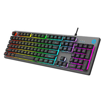 HP K500F Wired Gaming Keyboard, Backlit Mixed Color Lighting, Metal Panel