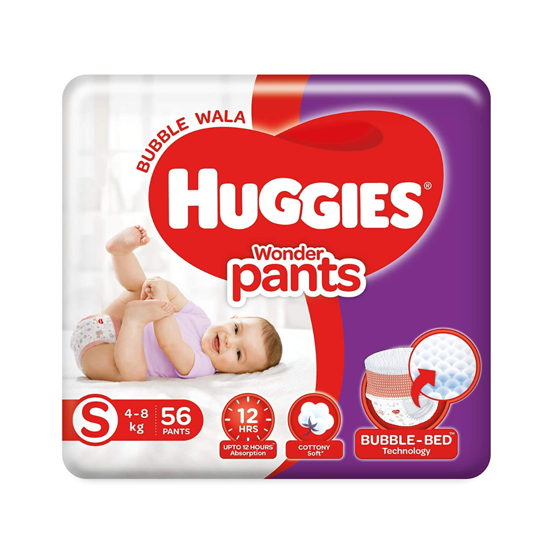 Huggies Wonder Pants, Small (S) Size Baby Diaper Pants, 56 Count