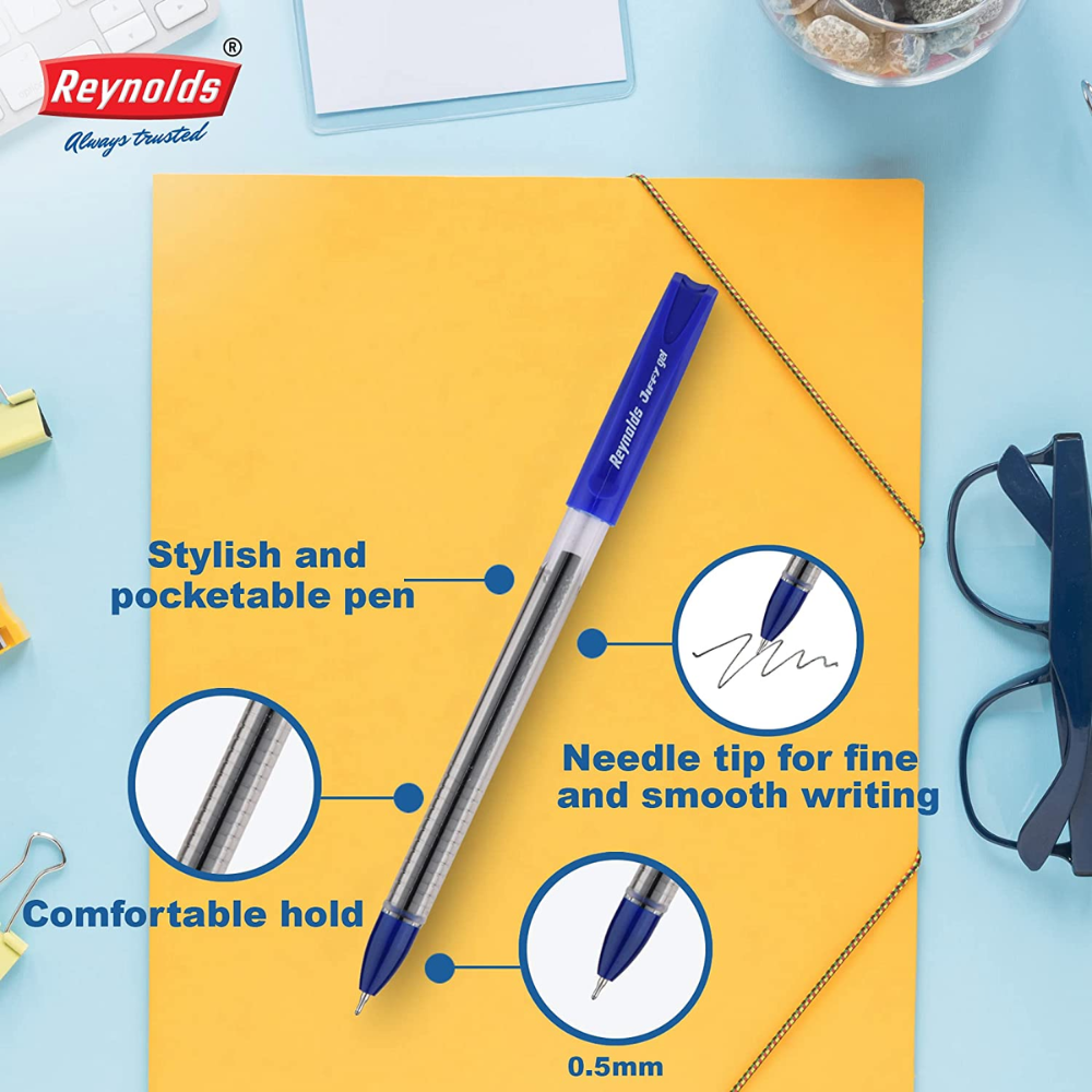 Reynolds Jiffy Blue Gel Pen, Lightweight Gel Pen with Comfortable Grip