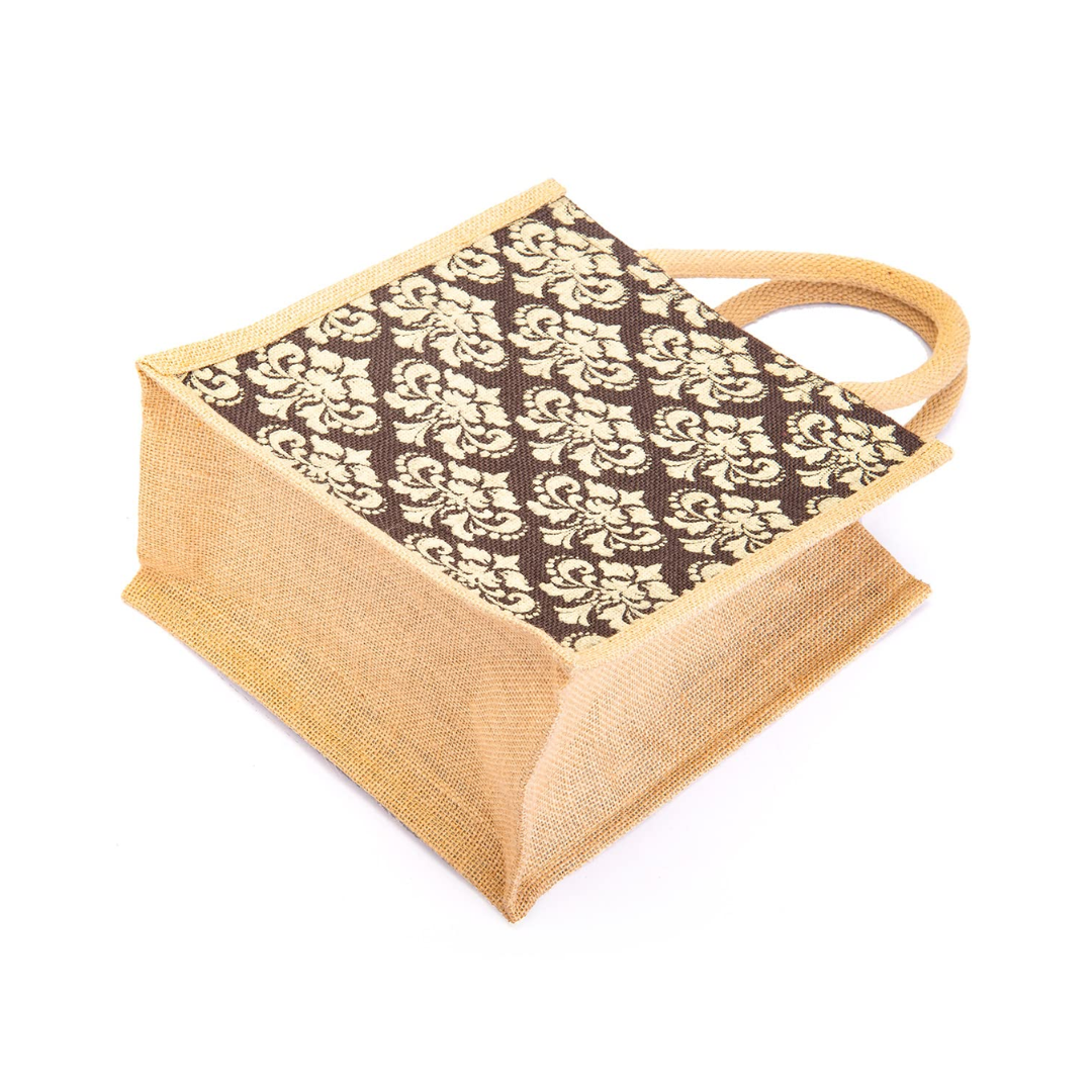 Jute Tote Handbag with Zip and Bottle Holder, Small (11”X 10"X 4”)