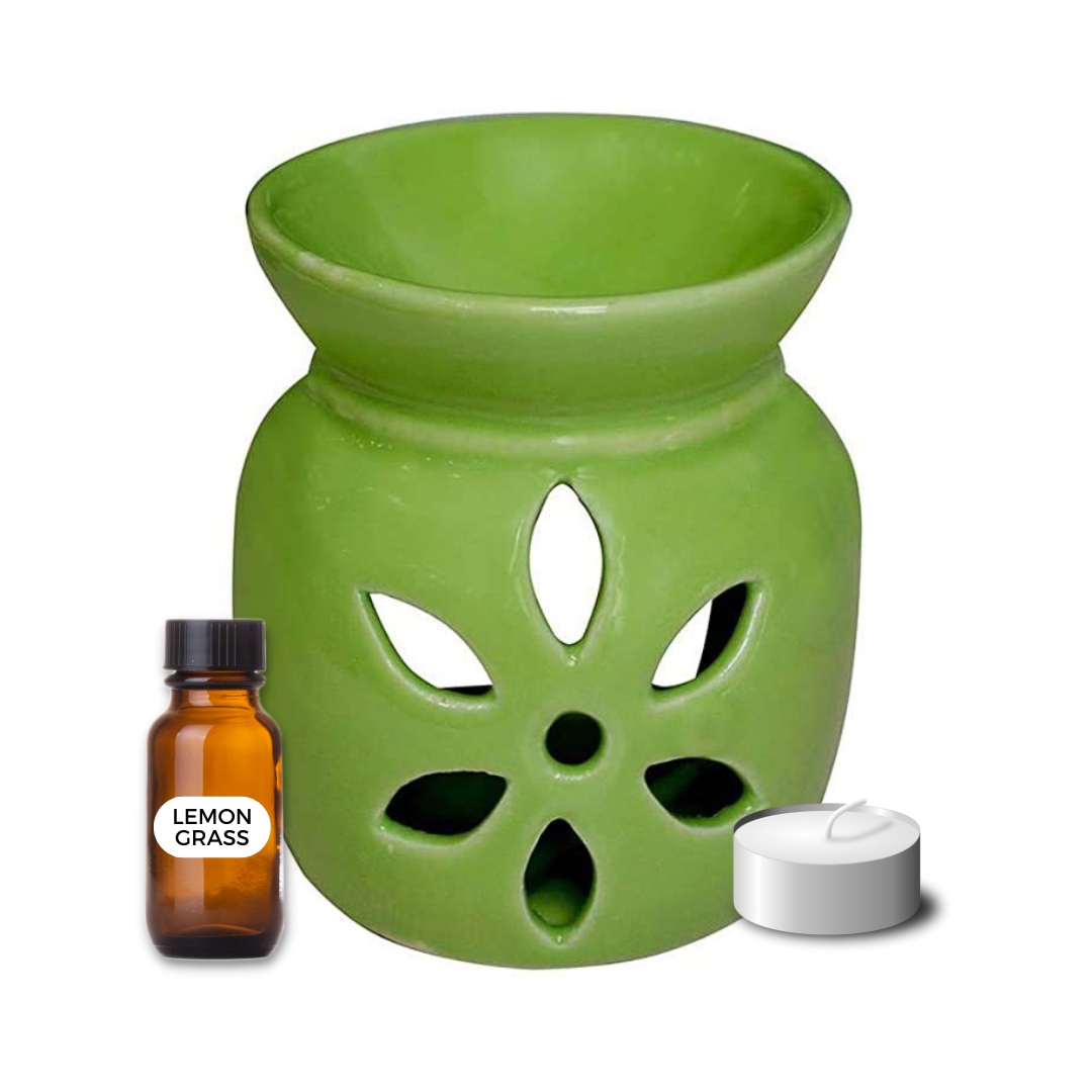 Decorative Aroma Oil Burner with Tealight and Aroma Oil (Lemon Grass)