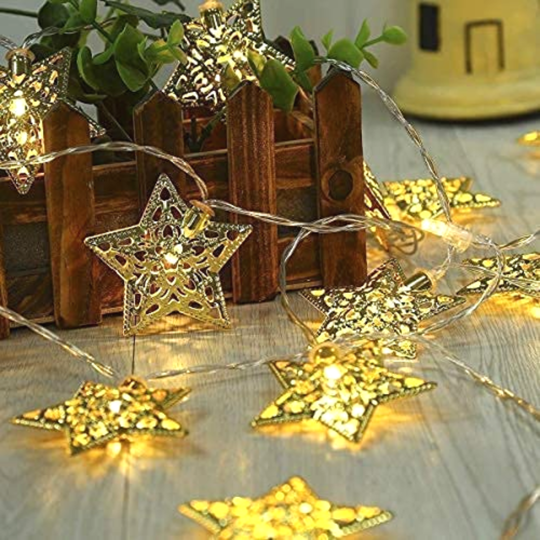 Star Shaped Metal LED String Light for Home and Outdoor (140inch, 14 star Bulb)