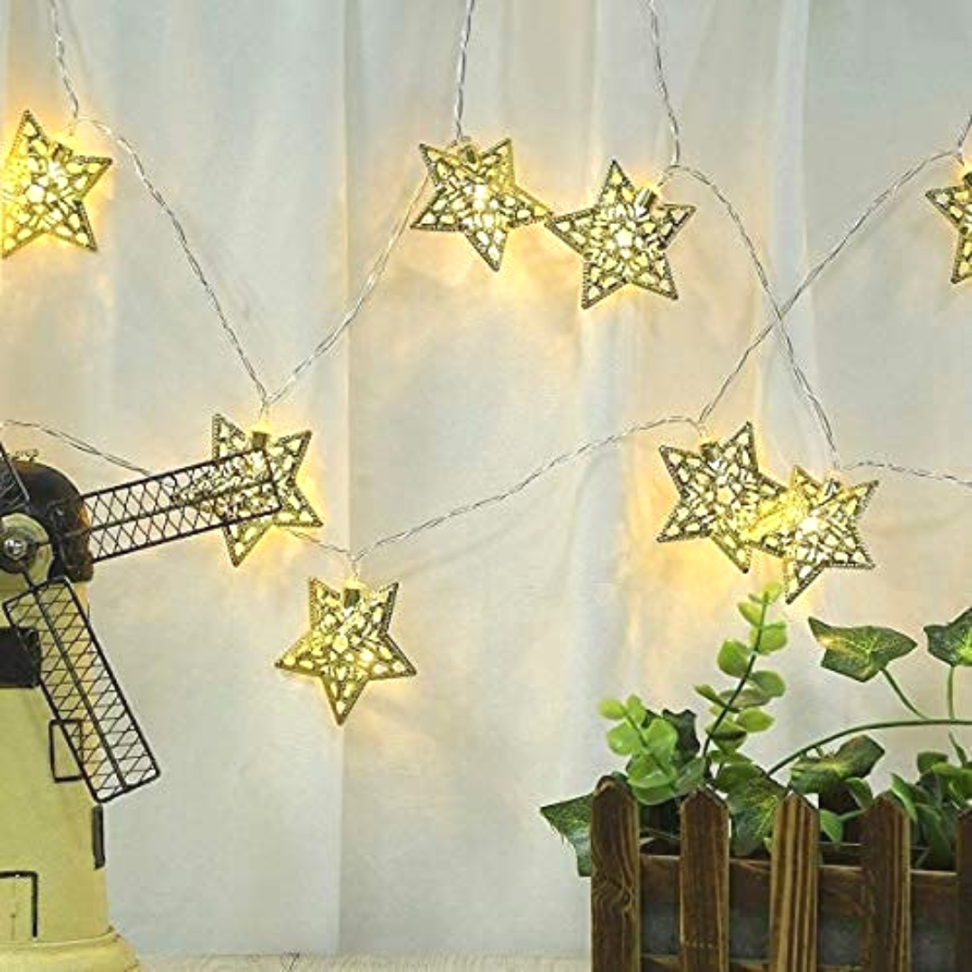 Star Shaped Metal LED String Light for Home and Outdoor (140inch, 14 star Bulb)