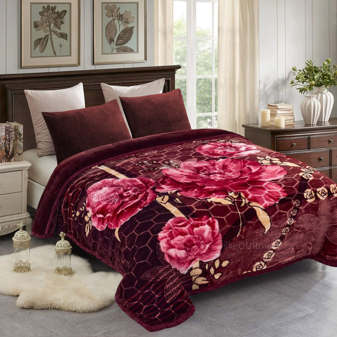 Mink Blanket, Double Ply Blanket for Winters, Double Bed (Multicolor)