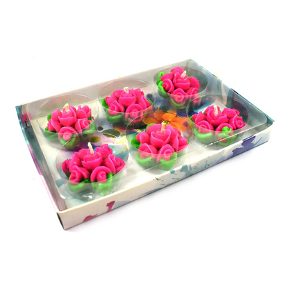 Multi Flower Floating Tea Light Candles for Diwali Decoration, Multicolor (Set of 6)