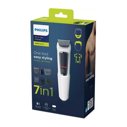 PHILIPS MG3721/65 Multi-Grooming Series 3000 7-in-1 for Face-Hair-Body-Nose and Ear Kit Grooming Kit 60 min Runtime Trimmer White