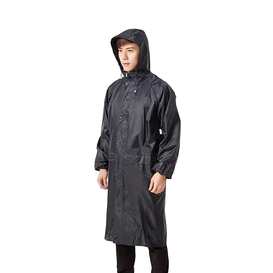 Waterproof Rain coat Jacket with Carry Bag, Lightweight Long Raincoat (Free Size, Black)