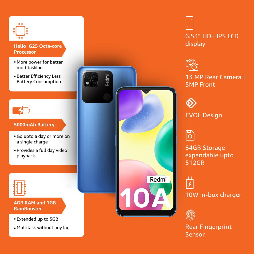 Redmi 10A Mobile Phone with Free Silicone Cover (Sea Blue, 3GB RAM, 32GB Storage)