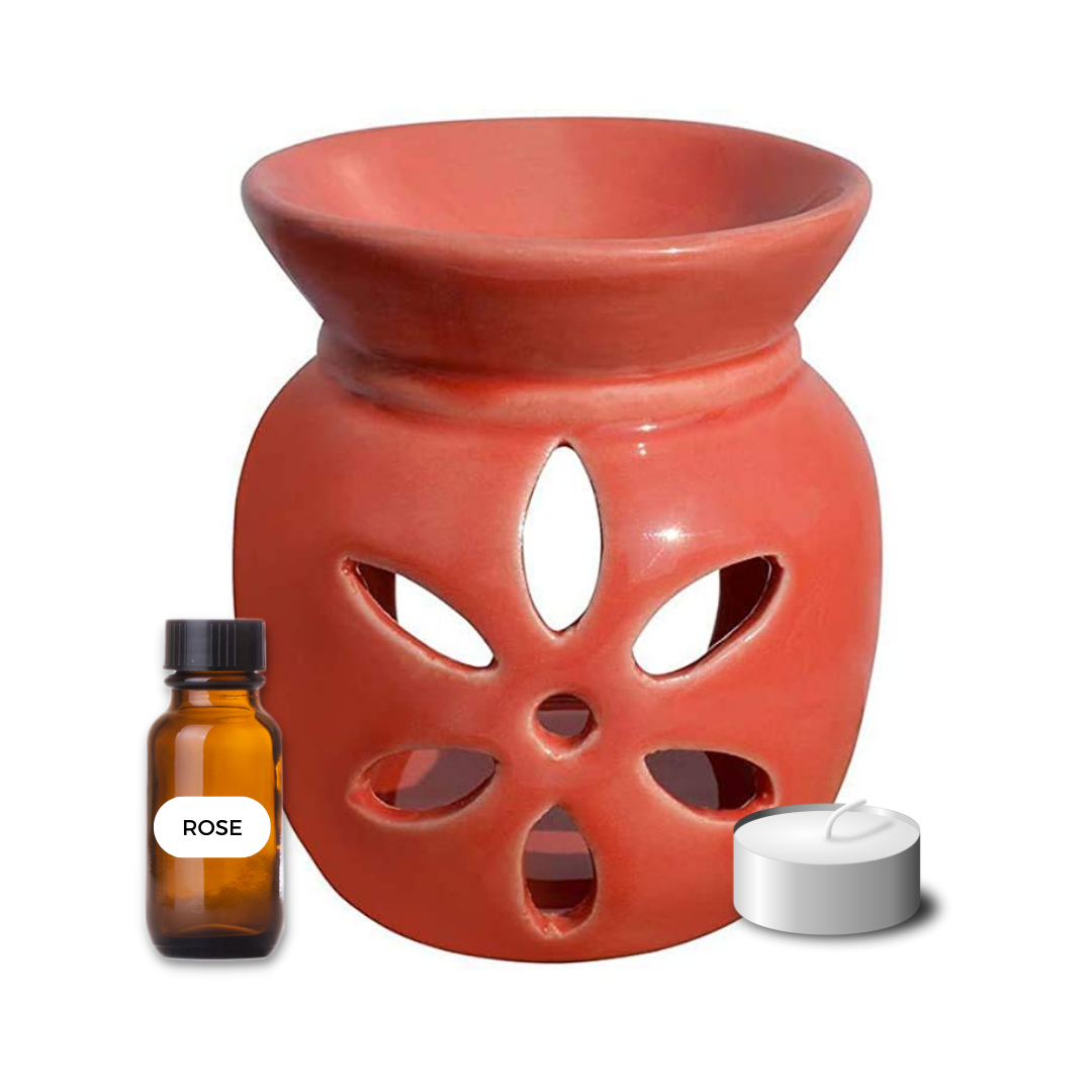 Decorative Aroma Oil Burner with Tealight and Aroma Oil (Rose)