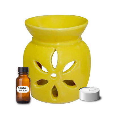 Decorative Aroma Oil Burner with Tealight and Aroma Oil (Sandal Wood)