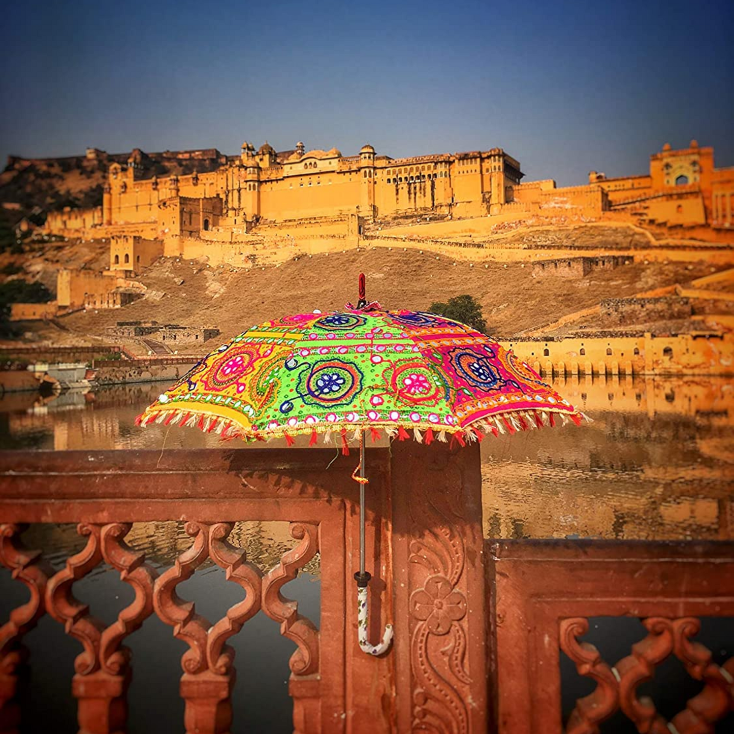 Rajasthani Wedding Umbrella, Jaipuri Embroidery Umbrella for Wedding Decoration Colour & Design May Vary