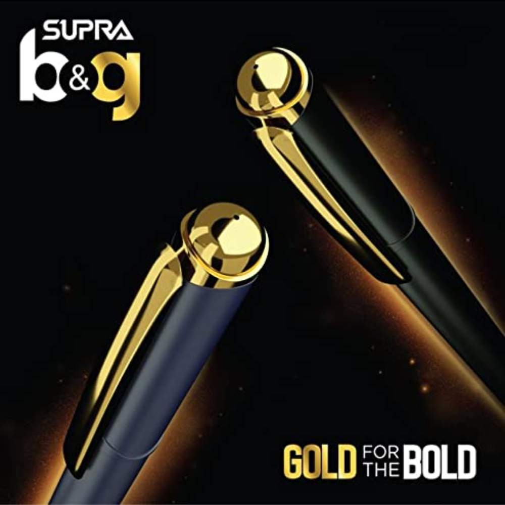 Supra B & G, Black Ball Point Pen, Gold for The Bold (Pack of 10)