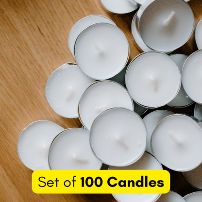 Diwali Candles, Tealight Candle, White (Set of 100, 14g, Approx. 5 Hr Burning time)