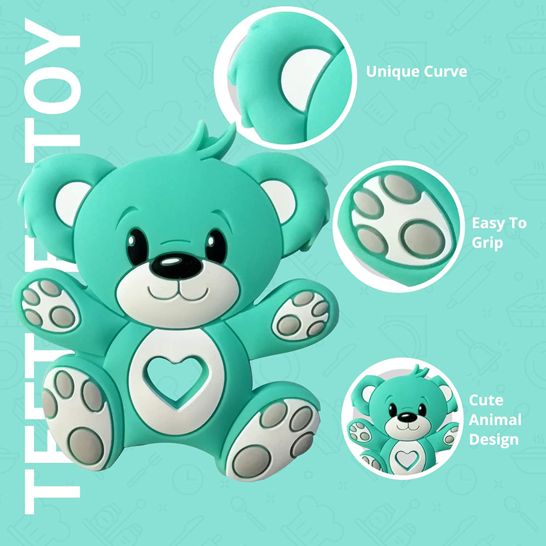 Teether for Babies, Teddy Bear Shaped Food Grade Silicone Baby Teethers BPA Free Chew Toy