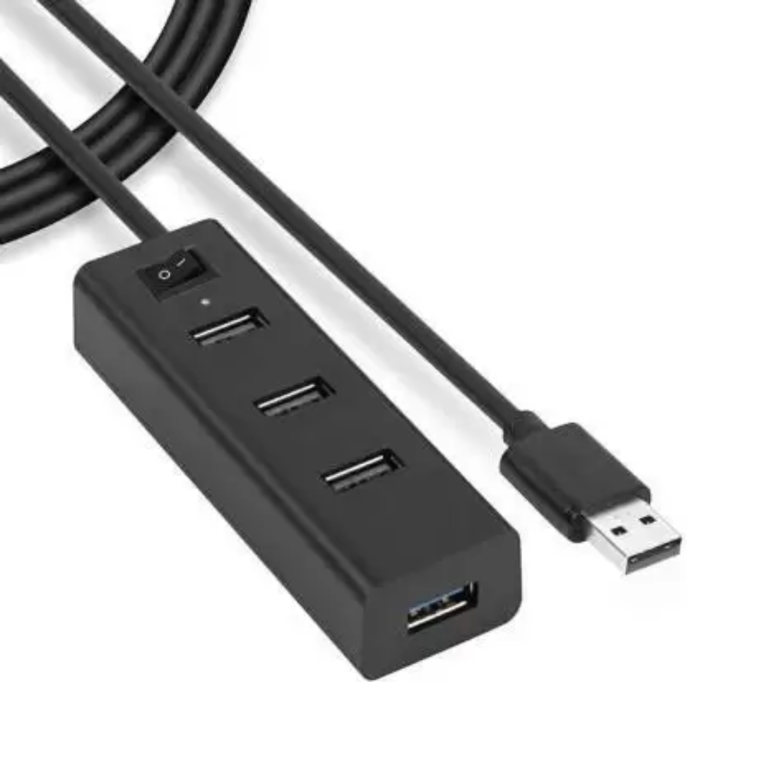 USB Hub, 4-Port, High Speed USB Hub with Power Switch (Black)