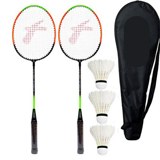 Badminton Racquet Aluminium Set of 2 with 3 Pieces Feather Shuttles with Full-Cover