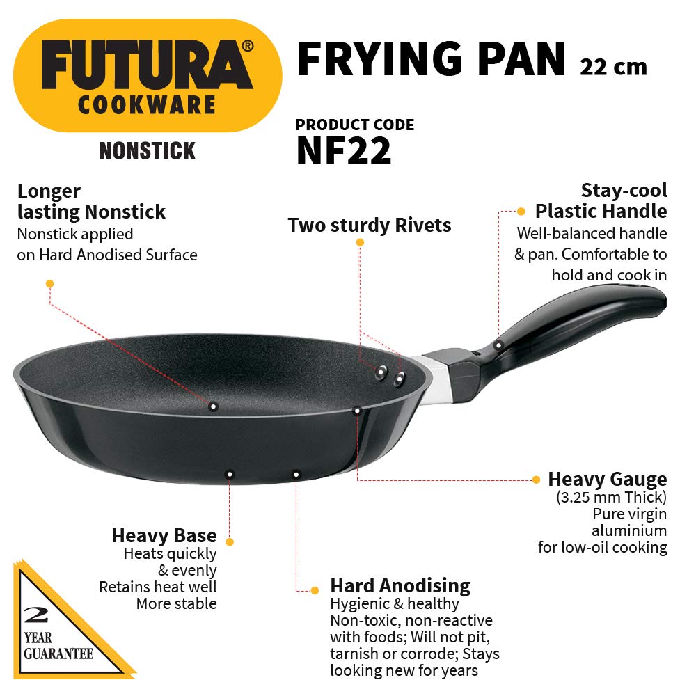 Hawkins Futura 22 cm Frying Pan, Non Stick Fry Pan, Black (NF22)